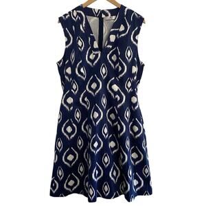 NATORI Cotton Navy White Kat Fit Flare Jacquard Dress Women’s Plus Size 14 NEW